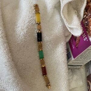 Vintage jadeite Multicolor YGP Bracelet